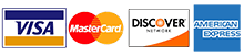 Visa, Master Card, Discover, and American Express cards accepted